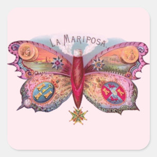 Adesivo Quadrado Anúncio de pintura antiga de borboleta de charuto
