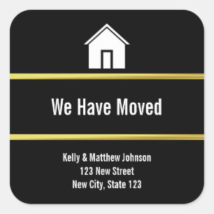 Adesivo Quadrado Anúncio Dourado em Movimento Preto Branco e Falso