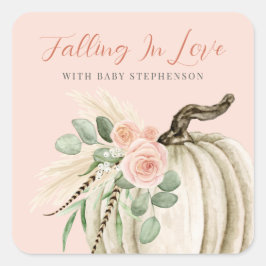Adesivo Quadrado Apaixonando Chá de fraldas Pumpkin Rosa Floral