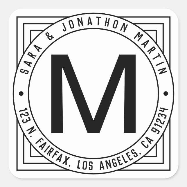 Adesivo Quadrado Apelido Retromoderno Endereço inicial e de retorno (Frente)