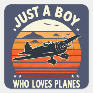 Adesivo Quadrado Apenas Um Menino Que Ama Aviões Vintage Avie Lover