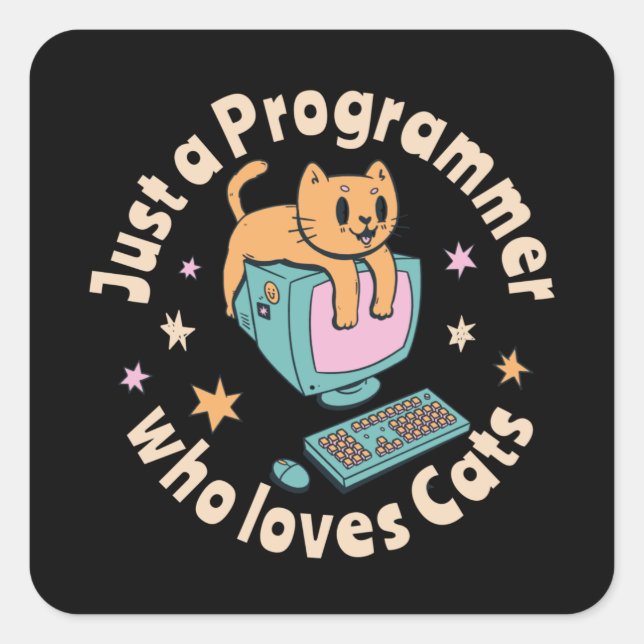 Adesivo Quadrado Apenas um programador que ama gatos (Frente)