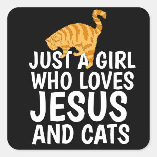 ADESIVO QUADRADO APENAS UMA MENINA QUE AMA JESUS E GATOS GATO