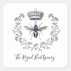 Adesivo Quadrado Apiary Elegant Honey Bewn Crown Laurel Beekeeper