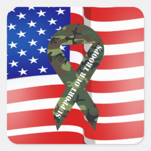 Adesivo Quadrado Apoio de Camo do verde da bandeira americana