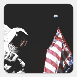 Adesivo Quadrado Apollo 17 Astronauta Flag Earth Foto