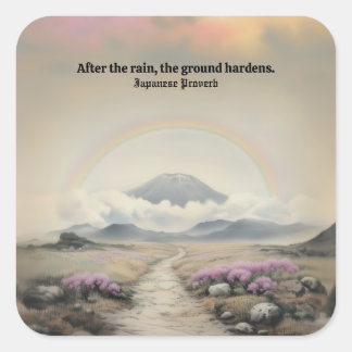 Adesivo Quadrado Após a chuva (Arte de Paisagem Japonesa com Aquare