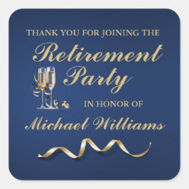 Adesivo Quadrado Aposentação Vidro de Champanhe Clássico Formal Azu