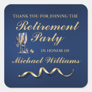 Adesivo Quadrado Aposentação Vidro de Champanhe Clássico Formal Azu