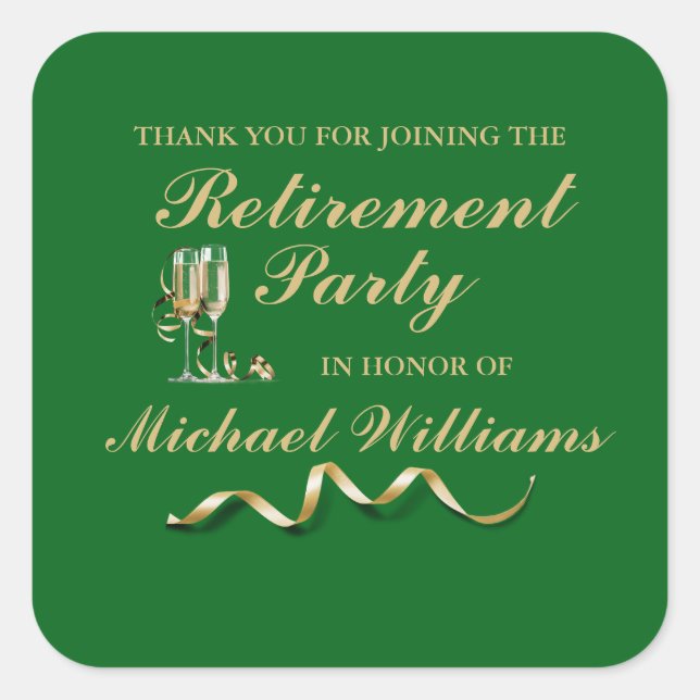 Adesivo Quadrado Aposentação Vidro de Champanhe Clássico Formal Ver (Frente)