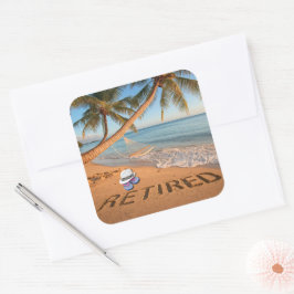 Adesivo Quadrado Aposentadoria Escrita na Areia Praia Tropical da F