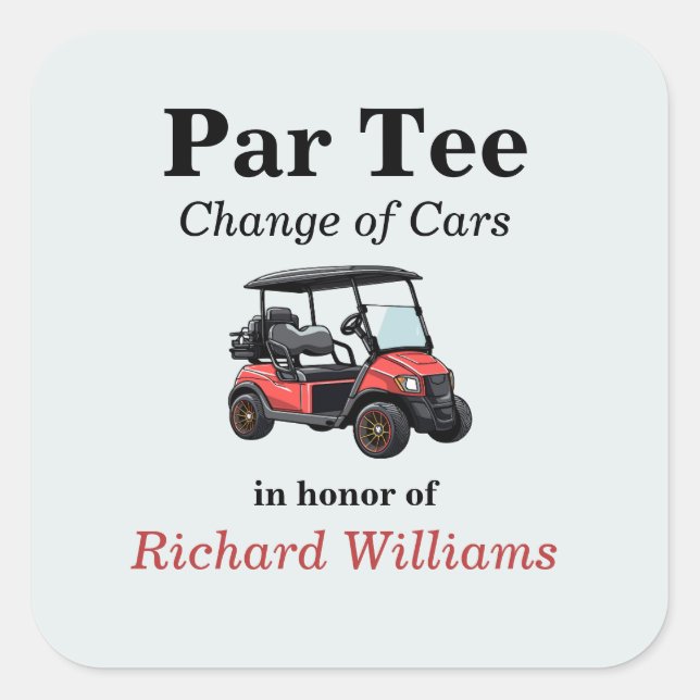 Adesivo Quadrado Aposentadoria Lã De Carrinho De Golfe Vermelho (Frente)