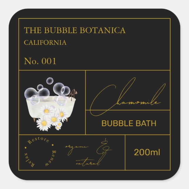 Adesivo Quadrado Apothecary Chamomile Bubble Bath Label (Frente)
