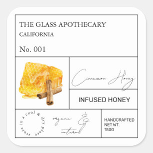 Adesivo Quadrado Apothecary Cinnamon Infuso Rótulo de Mel