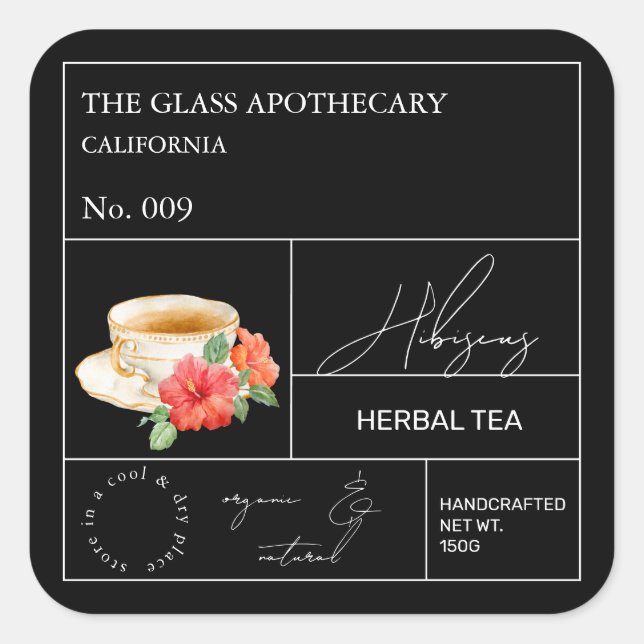 Adesivo Quadrado Apothecary Hibiscus Herbal Tea  Label (Frente)
