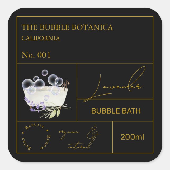 Adesivo Quadrado Apothecary Lavender Bubble Bath Label (Frente)