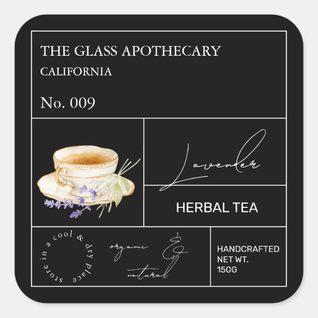 Adesivo Quadrado Apothecary Lavender Herbal Tea Label (Frente)