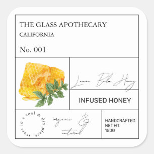 Adesivo Quadrado Apothecary Lemon Balm Infused Honey Label