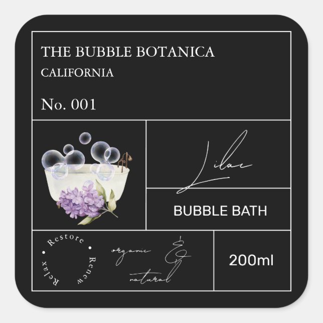 Adesivo Quadrado Apothecary Lilac Bubble Bath Label (Frente)