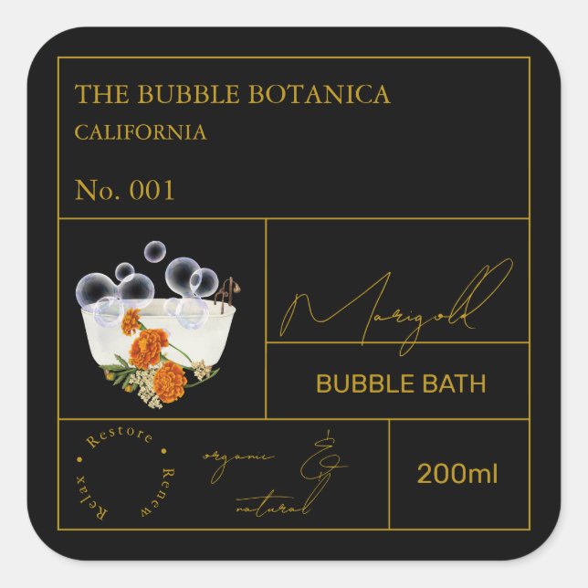 Adesivo Quadrado Apothecary Marigold Bubble Bath Label (Frente)