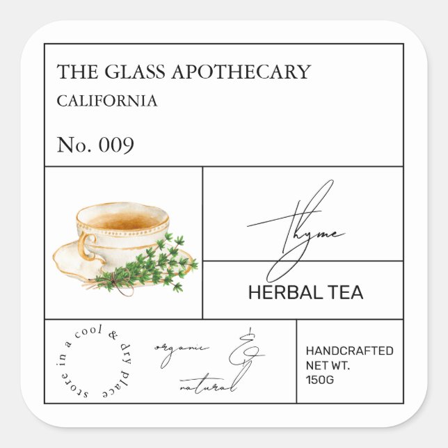 Adesivo Quadrado Apothecary Thyme Herbal Tea  Label (Frente)