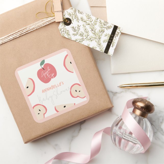 Adesivo Quadrado Apple of my Eye Pink Girl Baby Shower (Presentear)