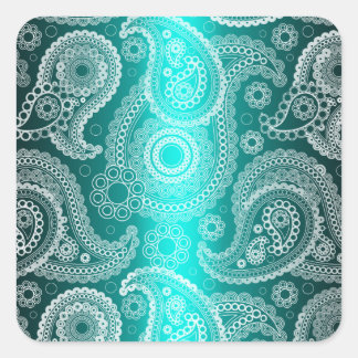 Adesivo Quadrado Aqua Blue Shimmer Satin White Lace Paisley Sticker