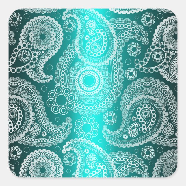 Adesivo Quadrado Aqua Blue Shimmer Satin White Lace Paisley Sticker (Frente)