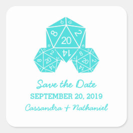 Adesivo Quadrado Aqua D20 Dice Save the Date Stickers