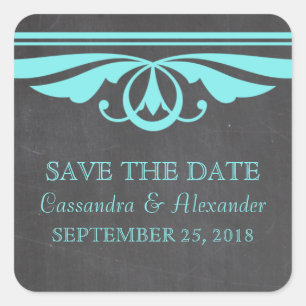 Adesivo Quadrado Aqua Deco Chalkboard Save the Date Stickers