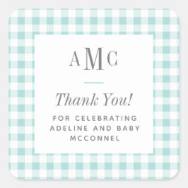 Adesivo Quadrado Aqua e Ginga Branco Monograma Obrigada