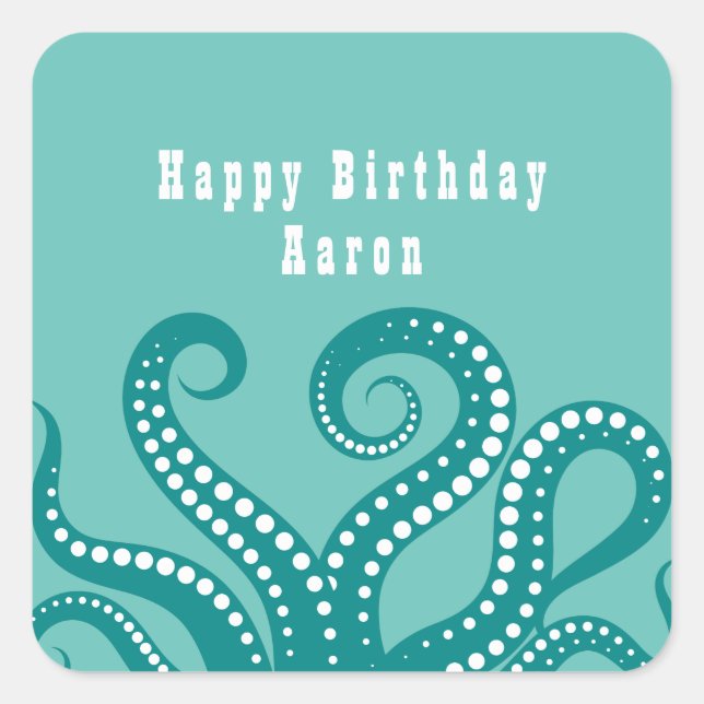 Adesivo Quadrado Aqua e Octopus Branco Tentáculos Personalizados (Frente)