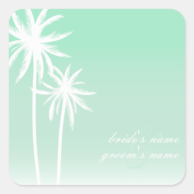 Adesivo Quadrado Aqua Ombré Palm Trees Beach Wedker Sticker (Frente)