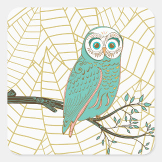Adesivo Quadrado Aqua Retro Owl Design