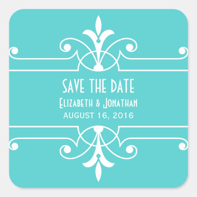Adesivo Quadrado Aqua Rico Ornamental Save the Date Stickers (Frente)