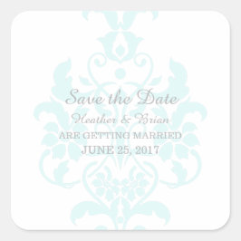Adesivo Quadrado Aqua Sutil Damask Save the Date Stickers