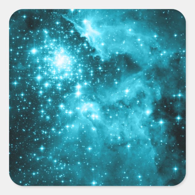 Adesivo Quadrado Aqua Teal Celestial Stars (Frente)