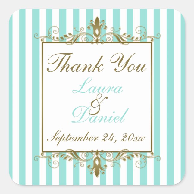 Adesivo Quadrado Aqua, White Stripes Douradas Desloca Favor de Casa (Frente)