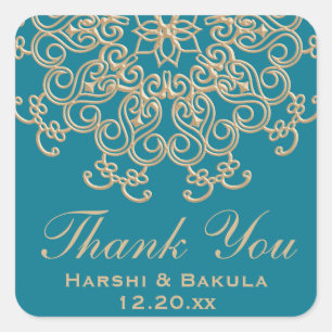 ADESIVO QUADRADO AQUAMARINA AQUA DOURADA ÍNDIA INSPIRADA OBRIGADO