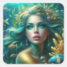 Adesivo Quadrado Aquamarine - Coleção de Arte da Série Sereia