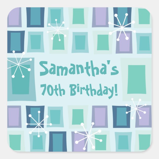 Adesivo Quadrado Aquamarine de 70 Moderno de meio século (Frente)