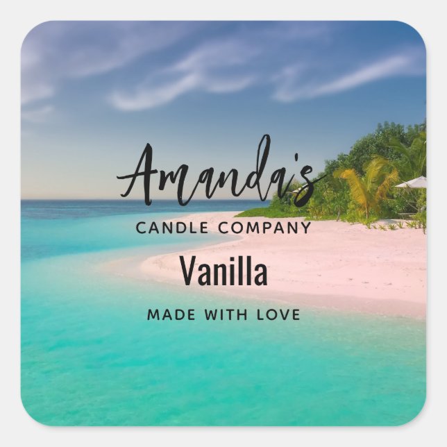 Adesivo Quadrado Aquamarine Ocean Tropical Beach Candle Business (Frente)