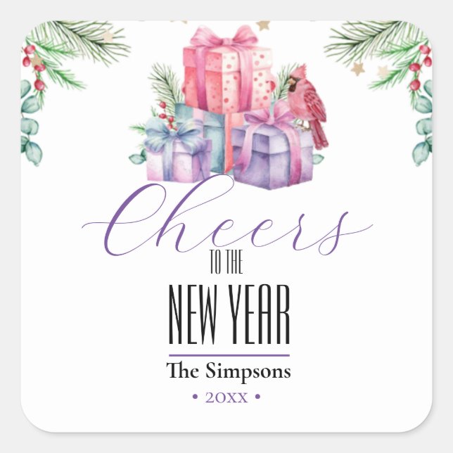 Adesivo Quadrado Aquarela anima o novo ano (Frente)