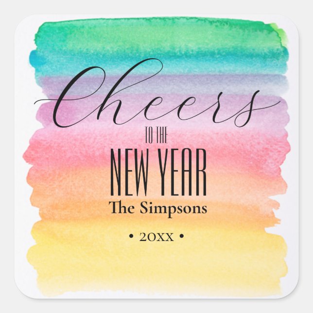 Adesivo Quadrado Aquarela anima o novo ano (Frente)