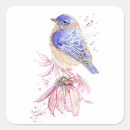 Adesivo Quadrado Aquarela Bluebird Blue Bird Art para