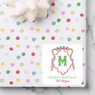 Adesivo Quadrado Aquarela Confetti Arco de Natal Monograma Crest