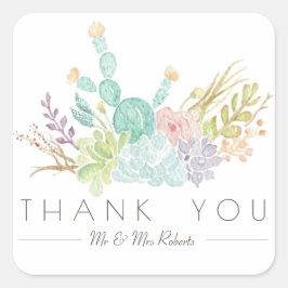 Adesivo Quadrado Aquarela de Buquê Suculente | Obrigado