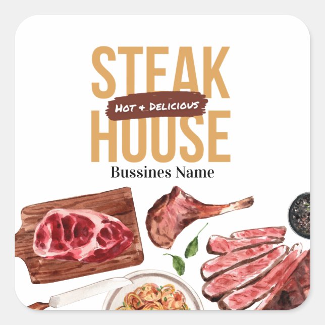 Adesivo Quadrado Aquarela de Comida de bife (Frente)