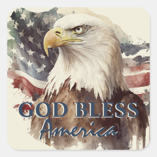 Adesivo Quadrado Aquarela Eagle Patriótica América do deus abençoe
