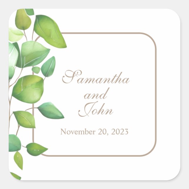 Adesivo Quadrado Aquarela eucalipto folhagem verde (Frente)